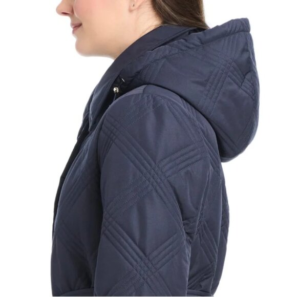 NWT Jones New York Women's Belted Quilt Jacket, Blue - Picture 9 of 11